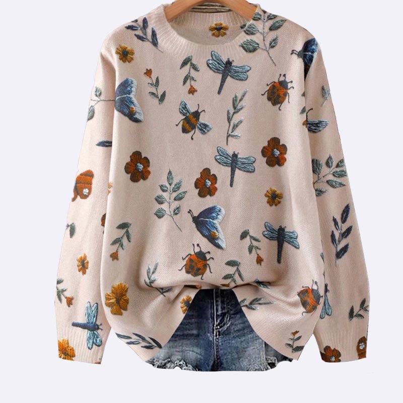 Botanical Embroidered Knit Sweater