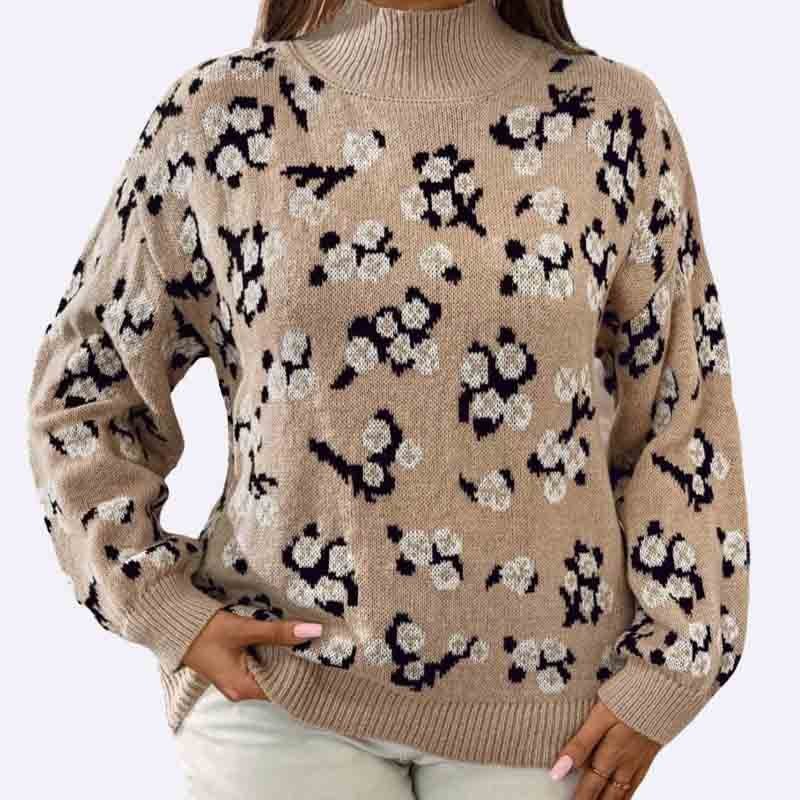 Floral Print Mock Neck Sweater