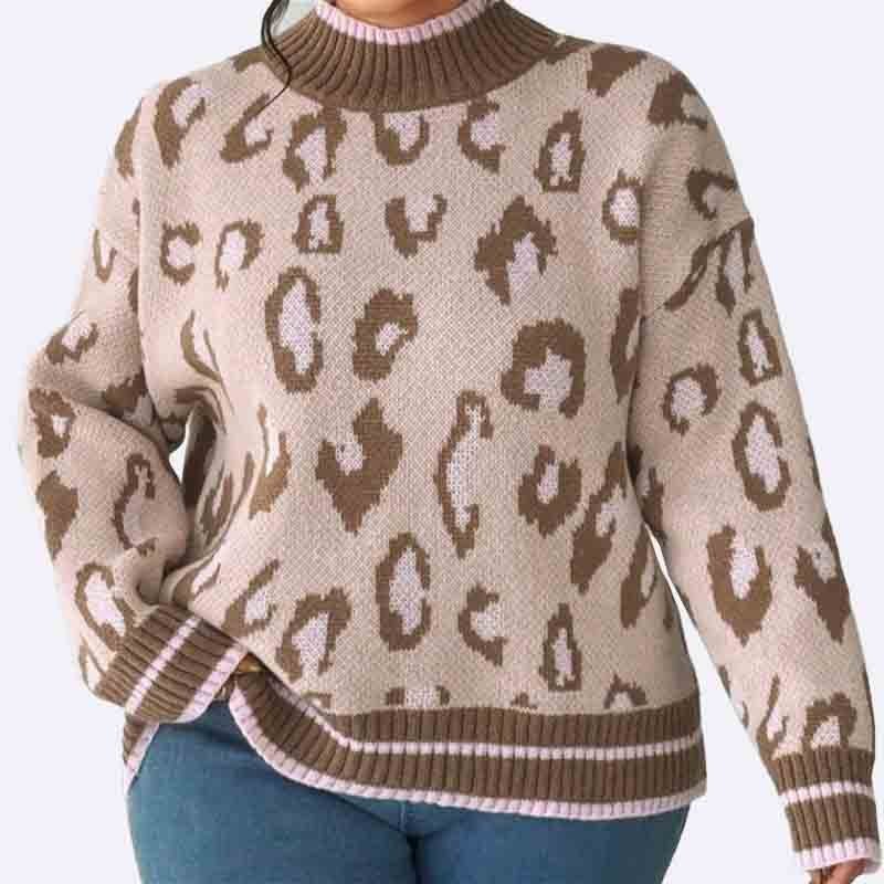 Leopard Print Mock Neck Sweater