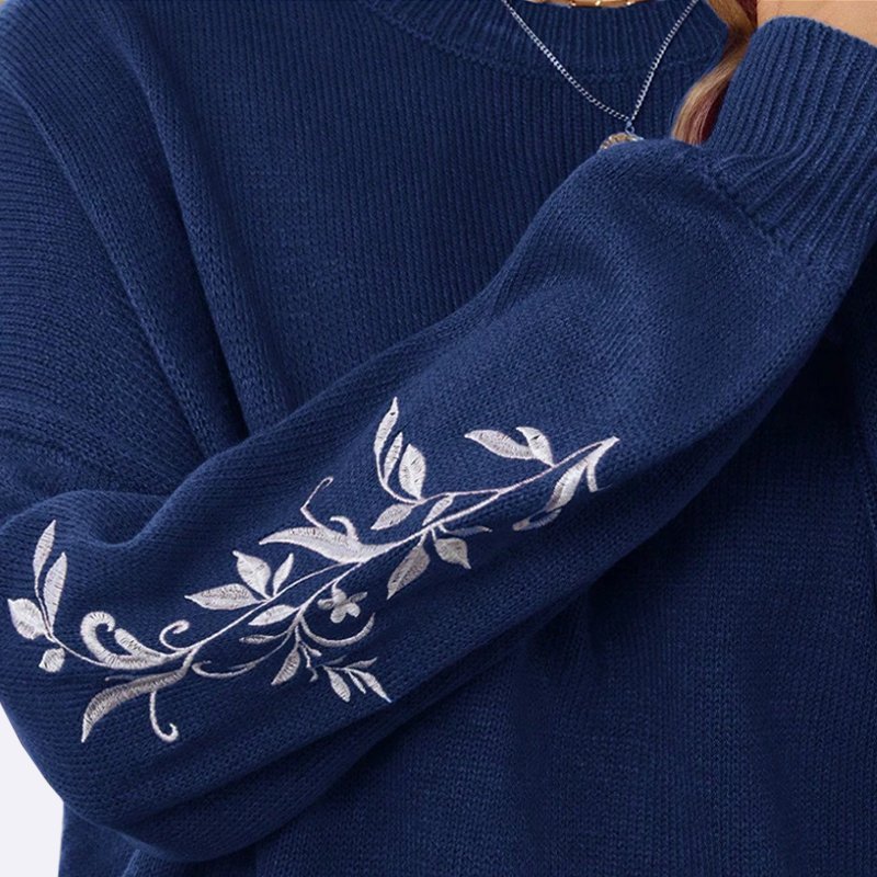 Navy Bloom Sleeve Knit Sweater