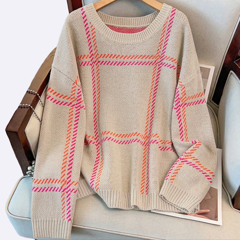 Chic Plaid Knit Sweater