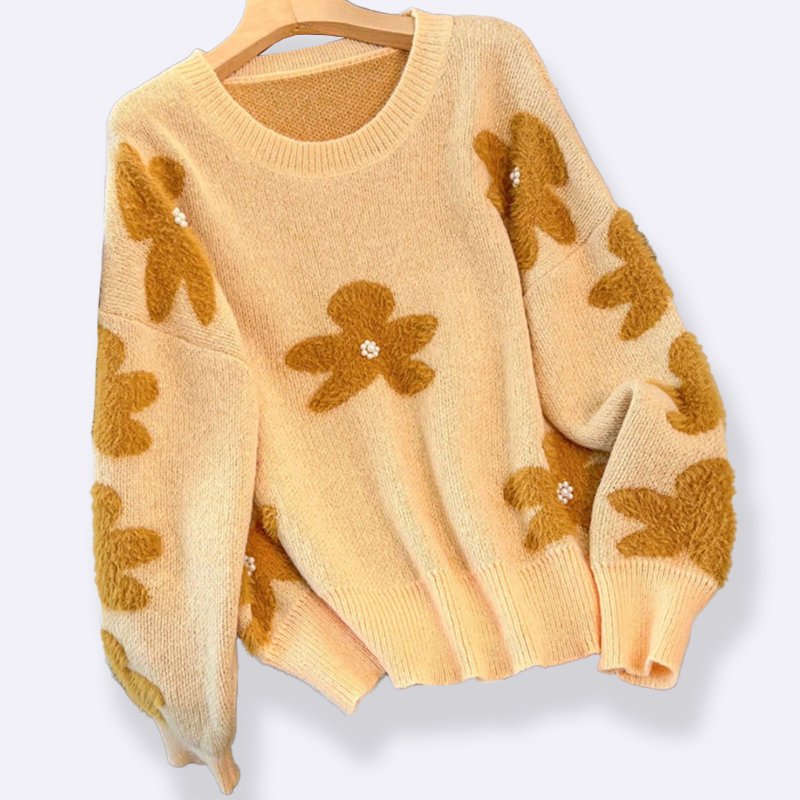 Floral Appliqué Knit Sweater