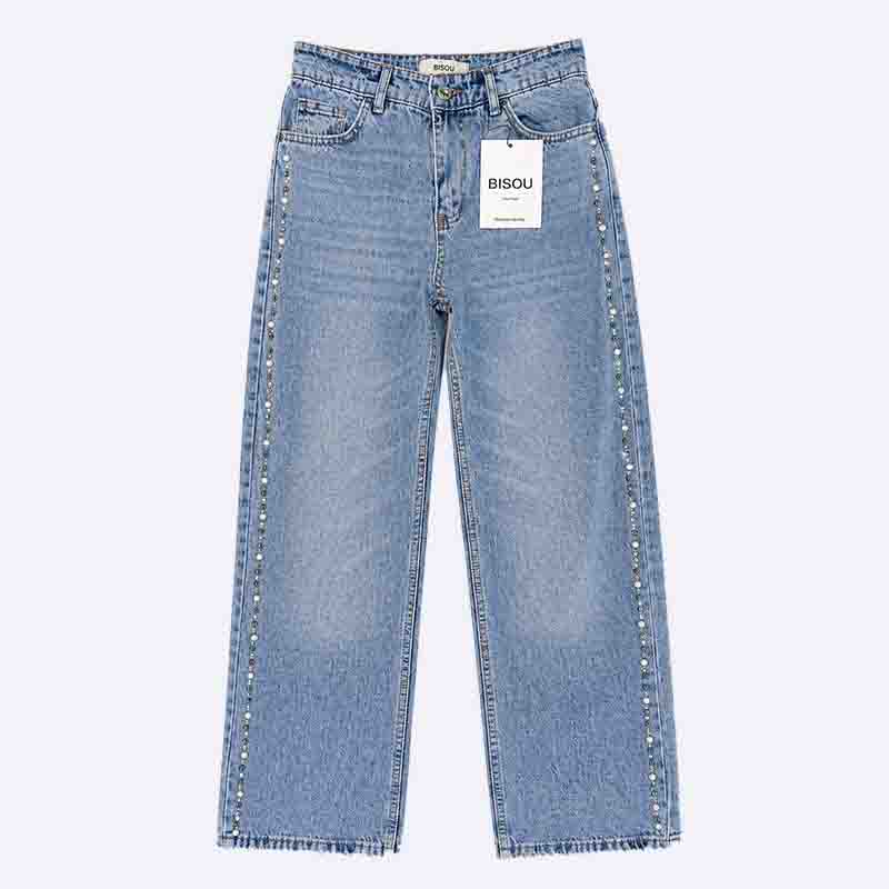 Wide Leg Denim Jeans with Stud Details