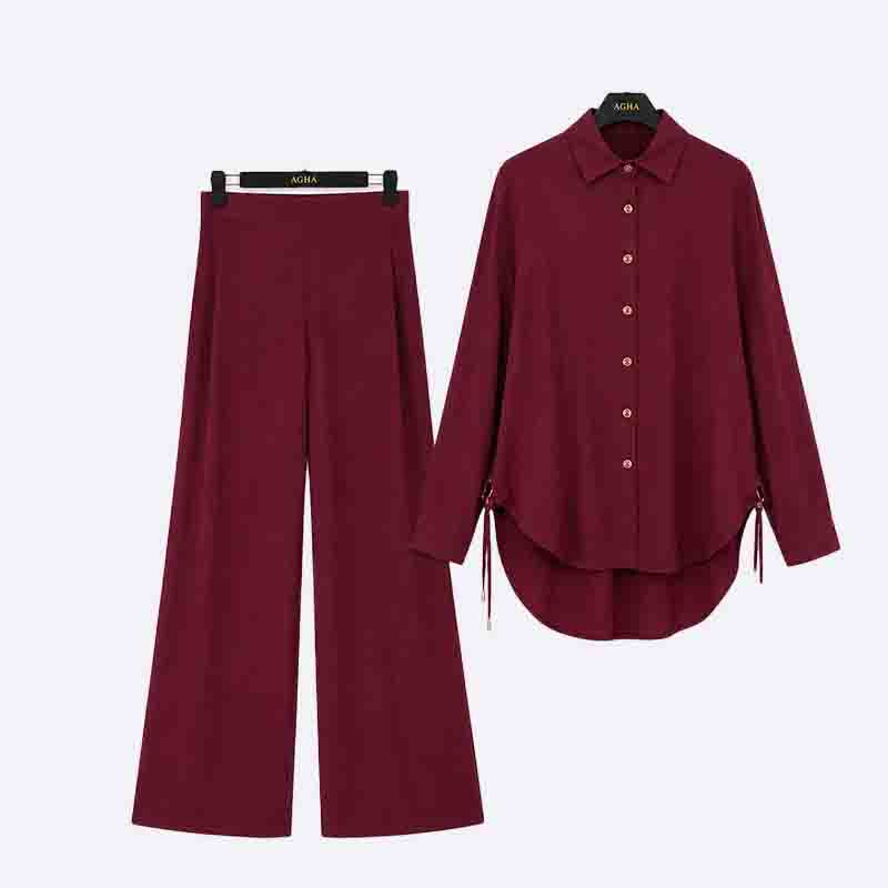 Elegant Button Shirt & Wide Leg Pants Set