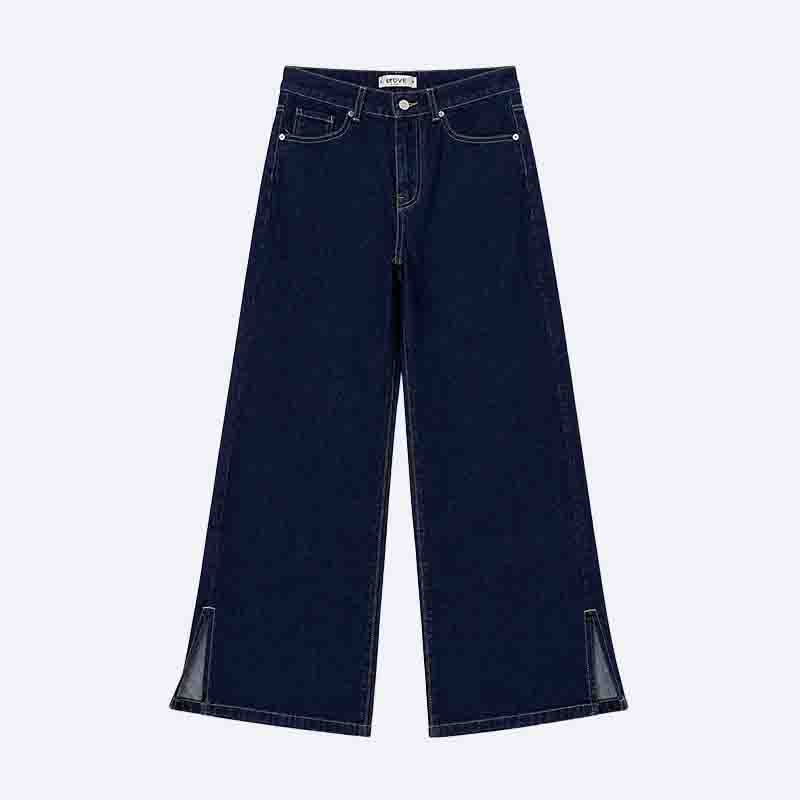 Wide Leg Denim Jeans with Side Slit