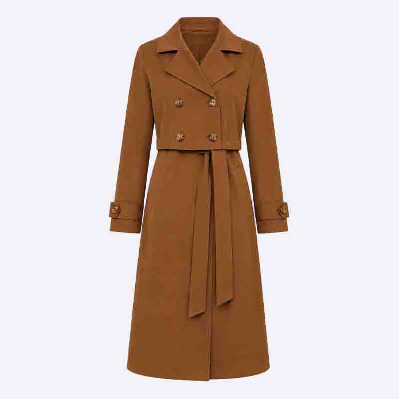 Classic Double-Breasted Trench Coat with Waist Belt