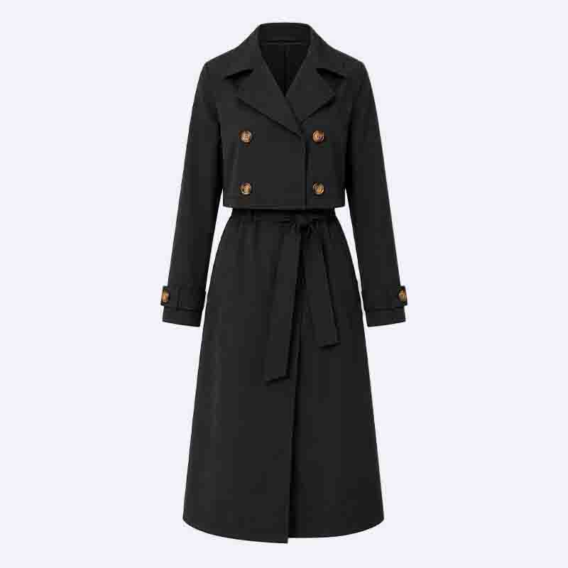 Modern Cropped Double-Breasted Trench Coat with Belt