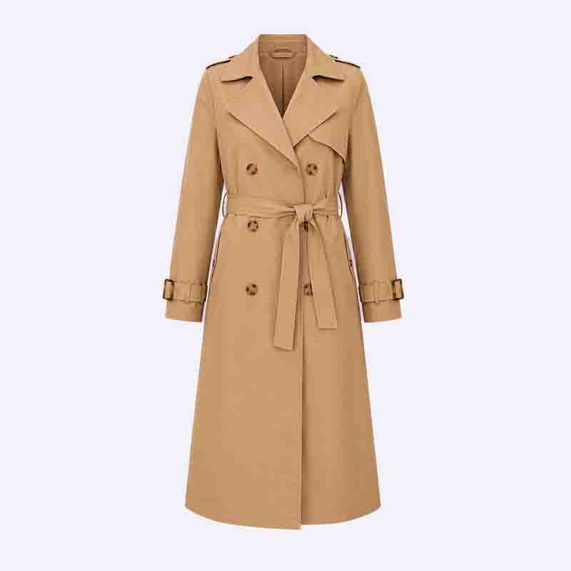 Classic Long Trench Coat with Belt and Buckle Details