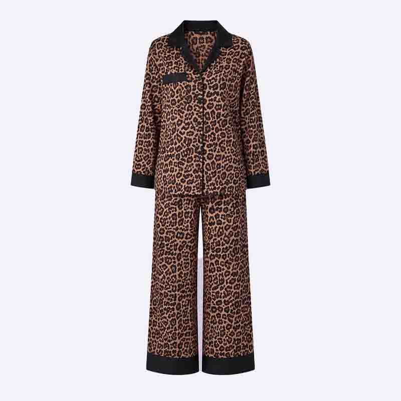Leopard Print Satin Pajama Set